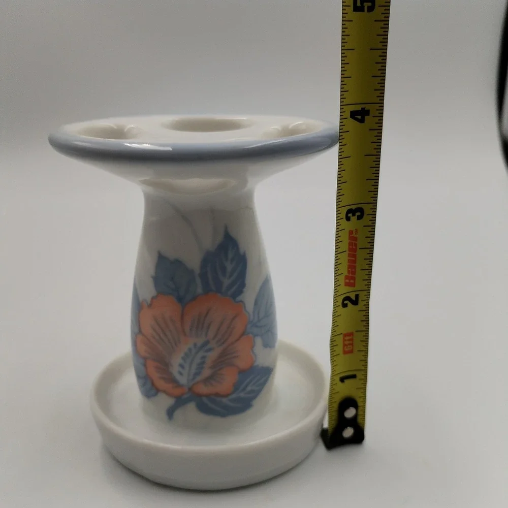 Vintage‎ Ceramic Toothbrush Holder Retro Floral Peach Blue 4 Slot Bathroom